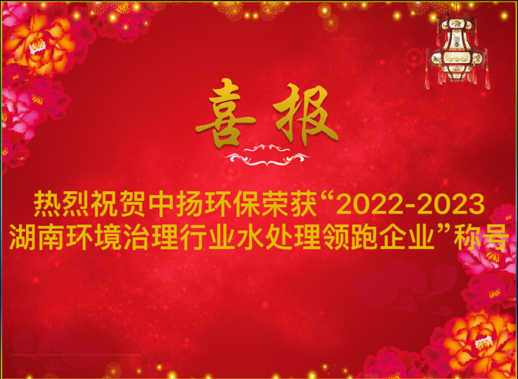 熱烈祝賀中揚(yáng)環(huán)保榮獲“2022-2023湖南環(huán)境治理行業(yè)水處理領(lǐng)跑企業(yè)”稱號(hào)